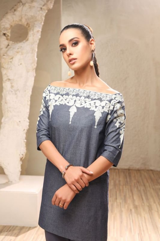 Alkaram - One Piece Embroidered Denim Shirt