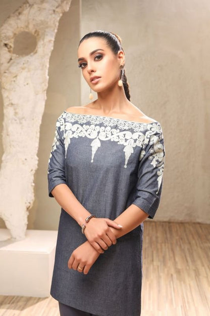 Alkaram - One Piece Embroidered Denim Shirt
