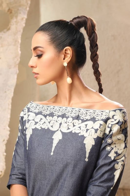Alkaram - One Piece Embroidered Denim Shirt