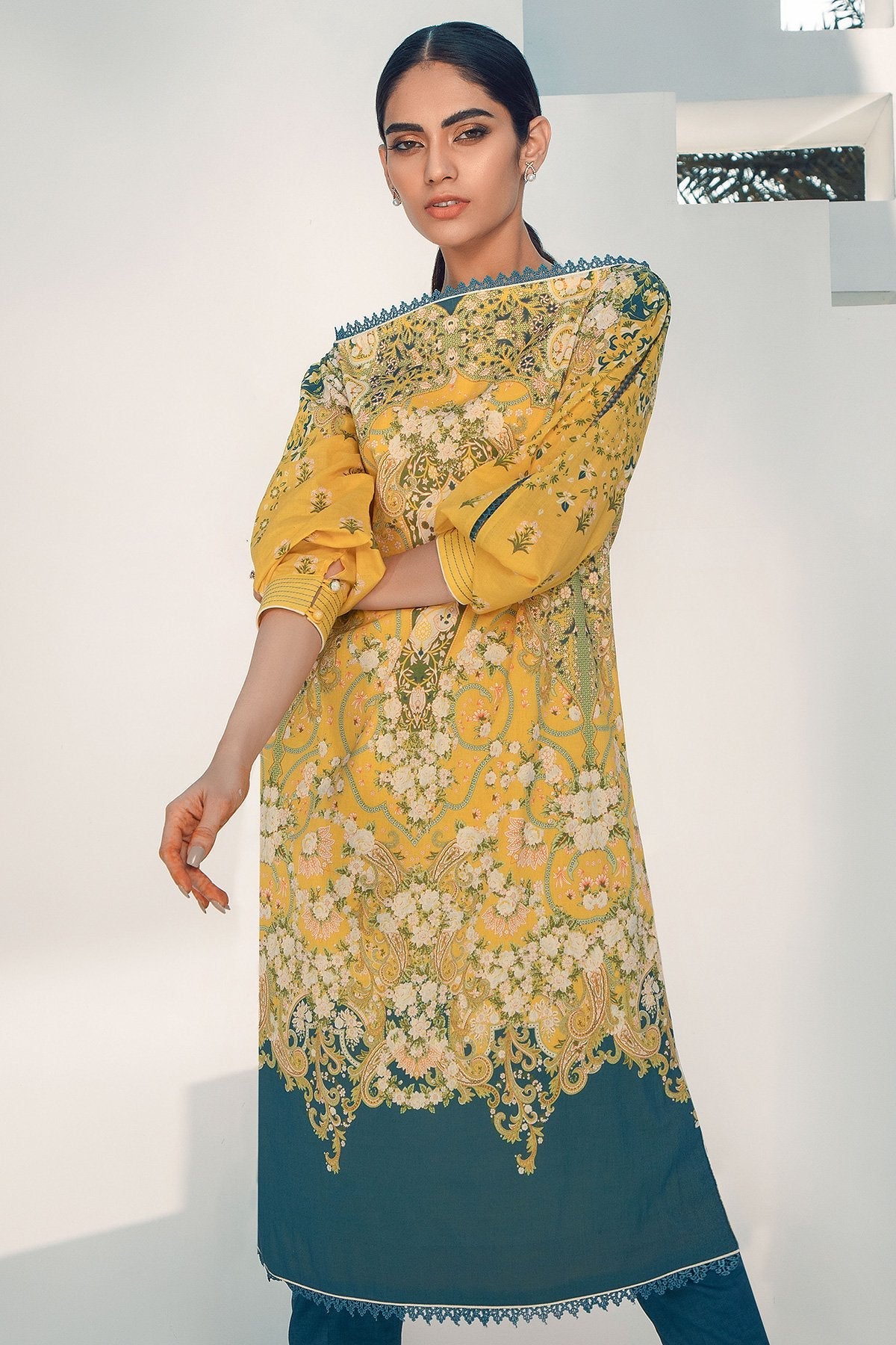 Alkaram - 2 Pc Digital Lawn Suit With Dyed Cambric Trouser