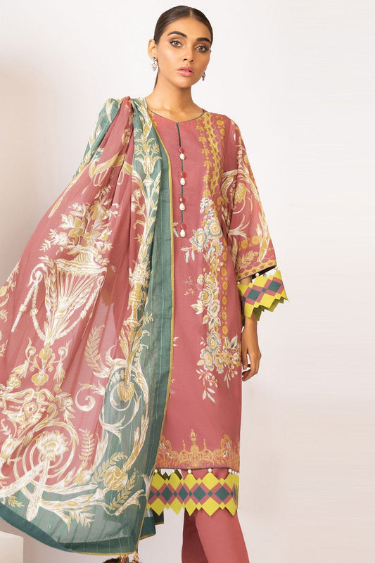 2 Pc Digital Printed Lawn Suit With Digital Brochia Dupatta