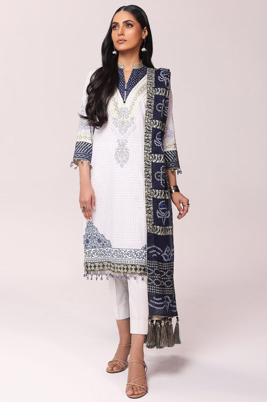 3 Pc Embroidered Lawn Suit With Doria Dupatta