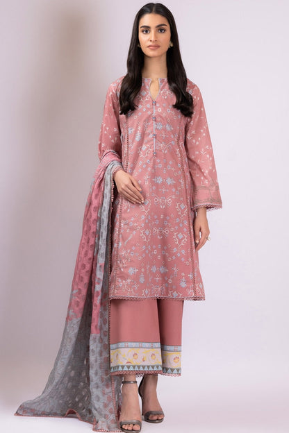 Alkaram - 3 Pc Printed Lawn Suit With Jacquard Net Dupatta
