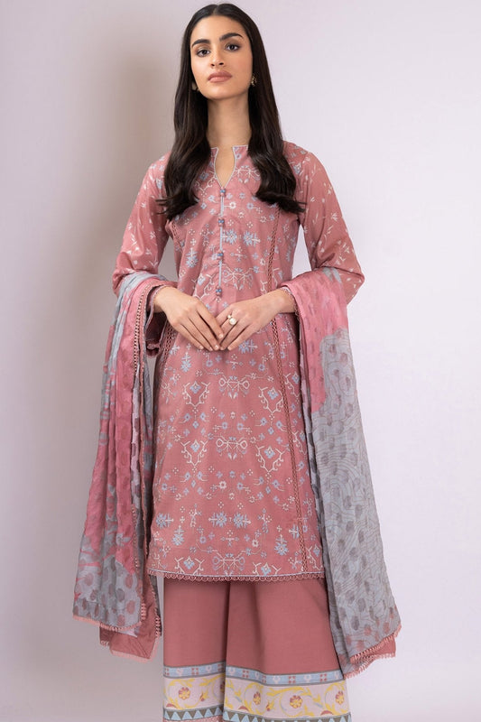 Alkaram - 3 Pc Printed Lawn Suit With Jacquard Net Dupatta