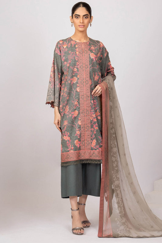 3 Pc Printed Lawn Suit With Digital Chiffon Dupatta