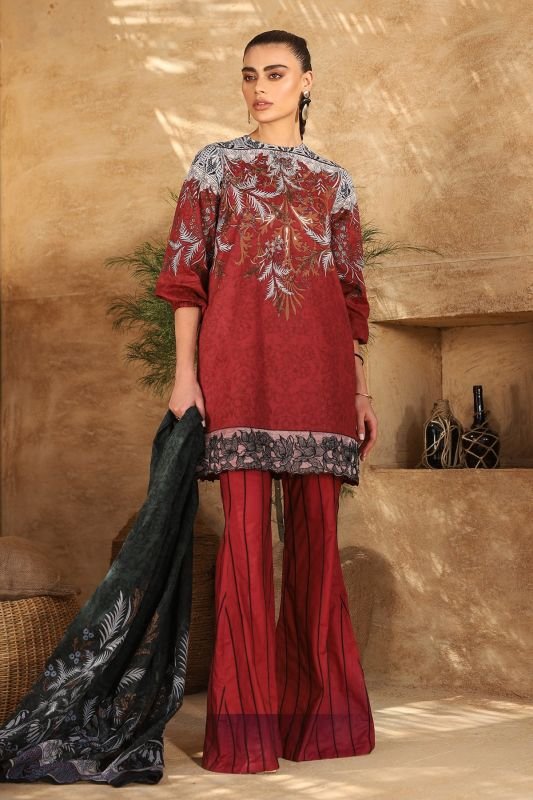 Alkaram - Two Piece Embroidered Suit With Voile Dupatta