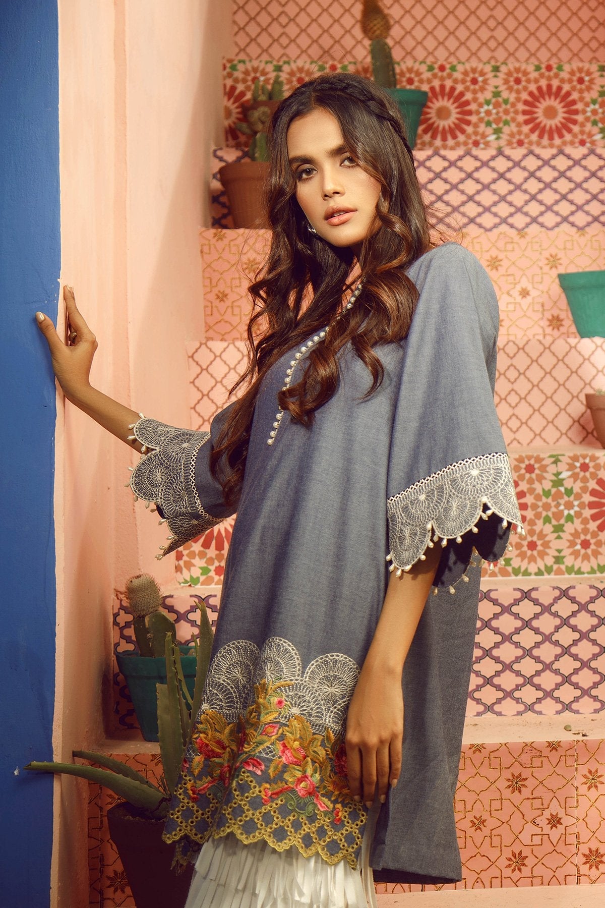 Alkaram - Embroidered Denim Shirt