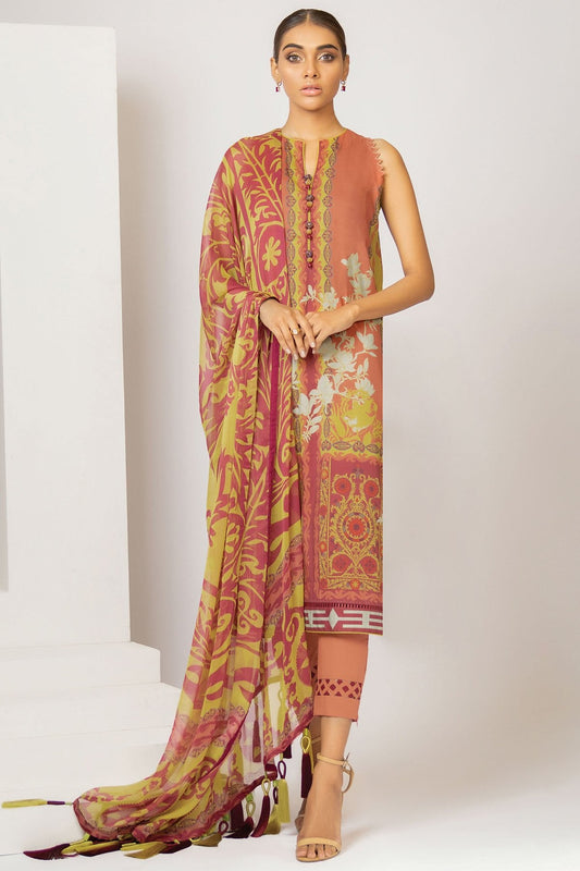 2 Pc Digital Printed Lawn Suit With Digital Chiffon Dupatta