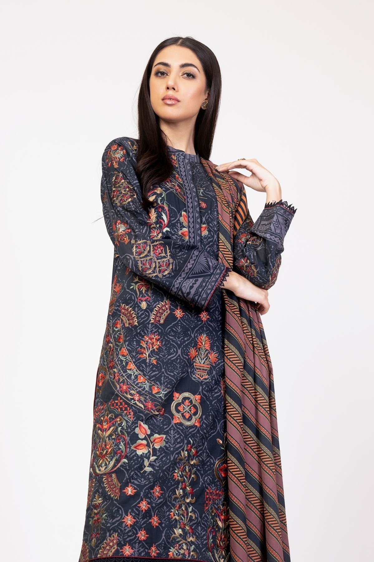 Alkaram - 3 Pc Embroidered Lawn Suit With Lawn Dupatta
