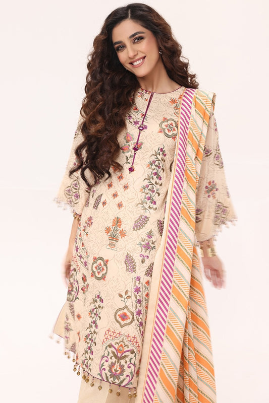 Alkaram - 3 Pc Embroidered Lawn Suit With Lawn Dupatta