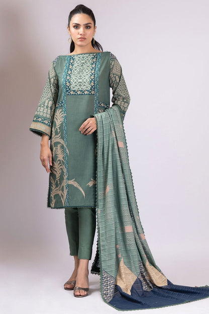 3 Pc Printed Lawn Suit With Broshia Dupatta