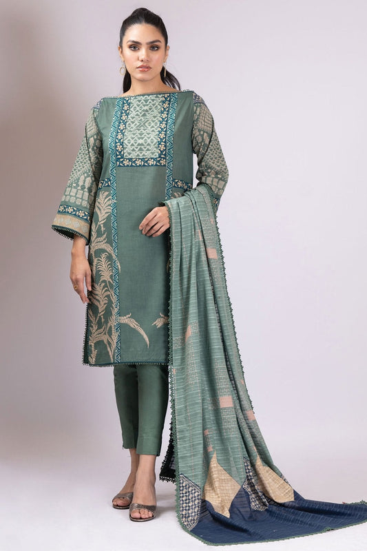 3 Pc Printed Lawn Suit With Broshia Dupatta