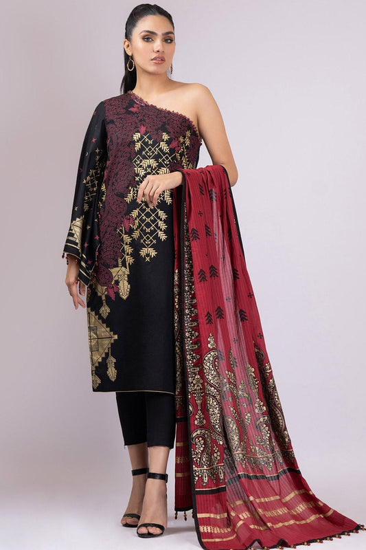 3 Pc Printed Lawn Suit With Broshia Dupatta