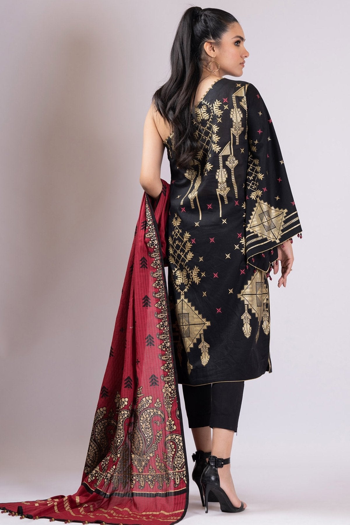 Alkaram - 3 Pc Printed Lawn Suit With Broshia Dupatta