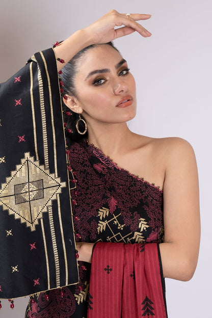 Alkaram - 3 Pc Printed Lawn Suit With Broshia Dupatta