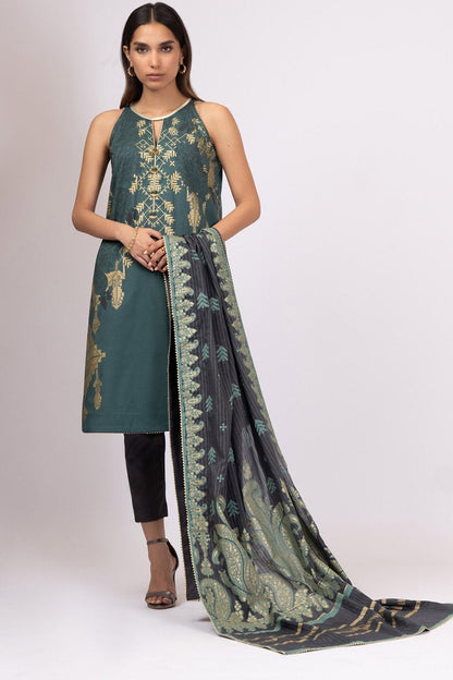 Alkaram - 3 Pc Printed Lawn Suit With Broshia Dupatta