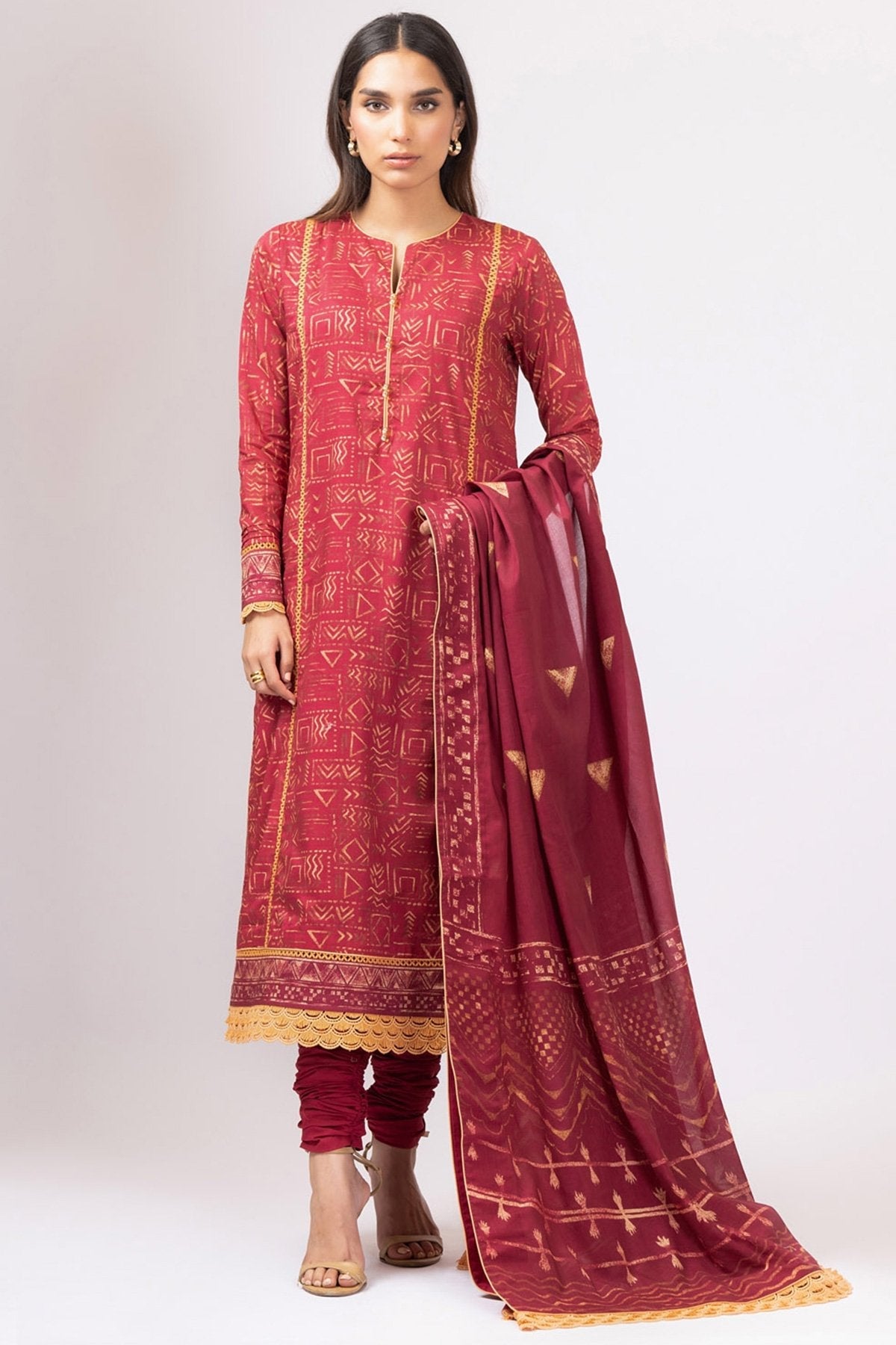 Alkaram - 3 Pc Printed Lawn Suit With Lawn Dupatta