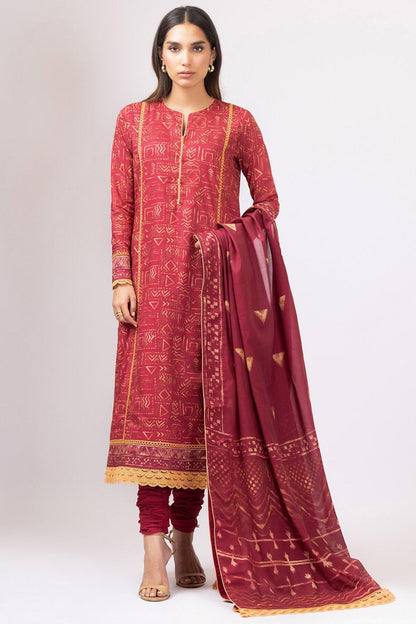 Alkaram - 3 Pc Printed Lawn Suit With Lawn Dupatta