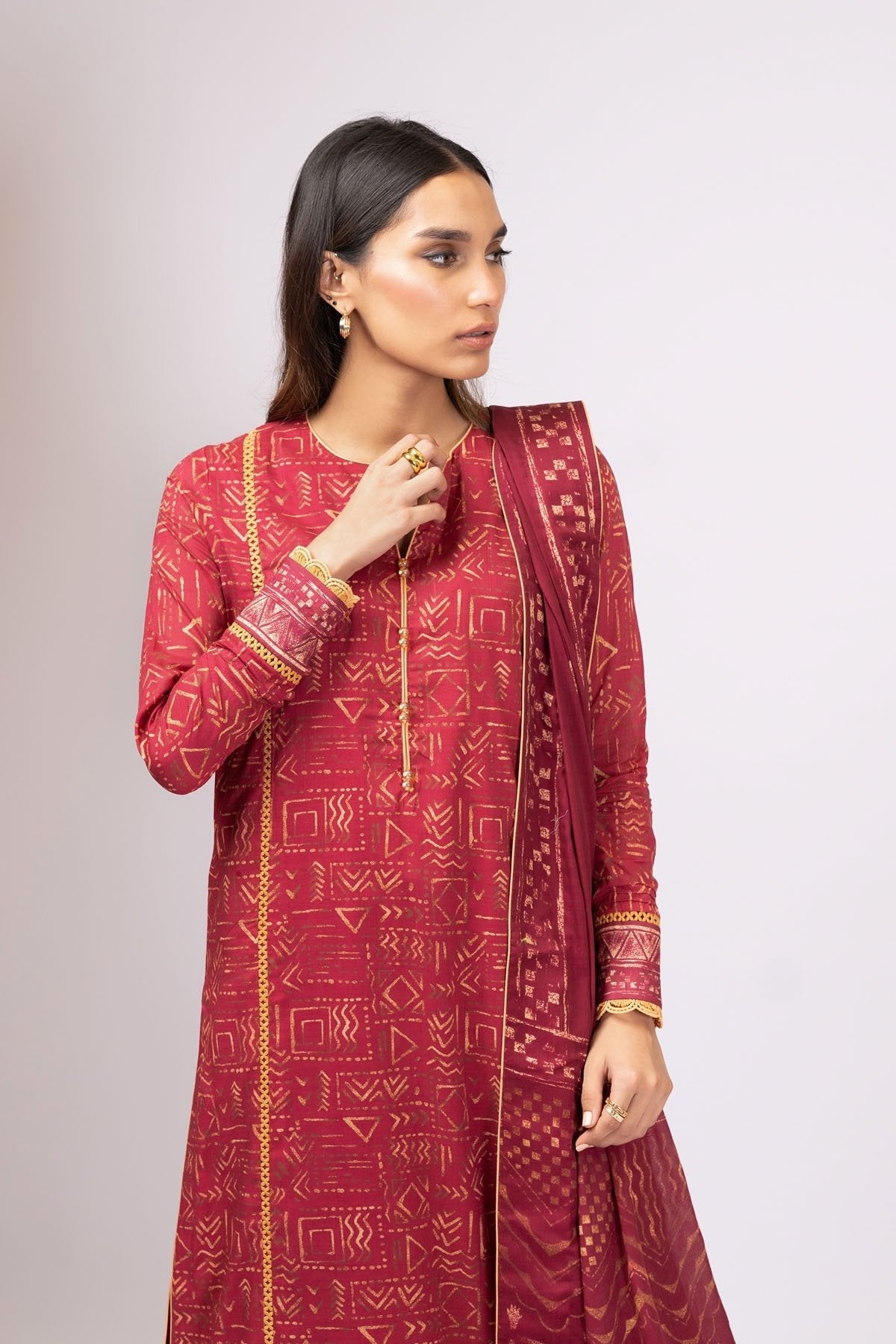 Alkaram - 3 Pc Printed Lawn Suit With Lawn Dupatta