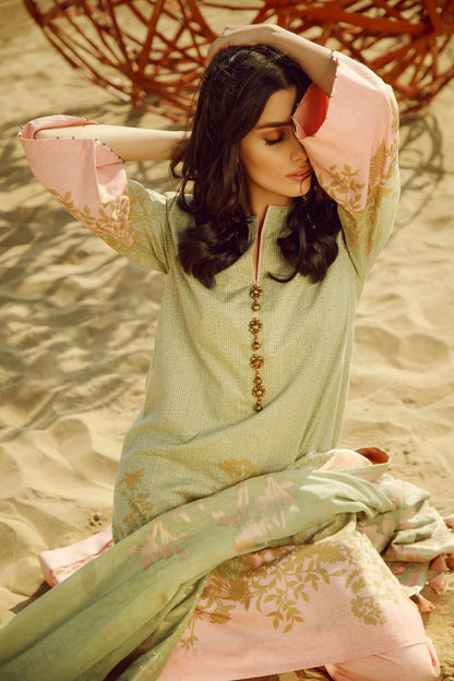 Alkaram - 3 Piece Printed Suit With Jacquard Dupatta