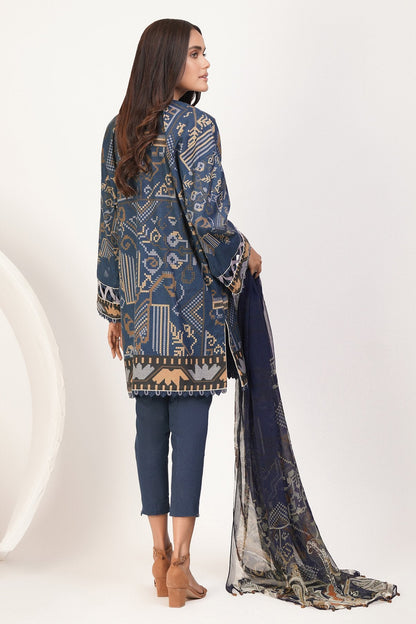 Alkaram - 3 Pc Printed Slub Lawn Suit With Chiffon Dupatta