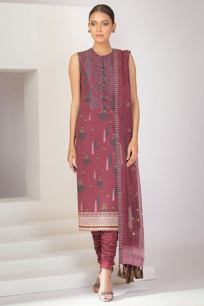 Alkaram - 3 Pc Embroidered Lawn Suit With Digital Chiffon Dupatta