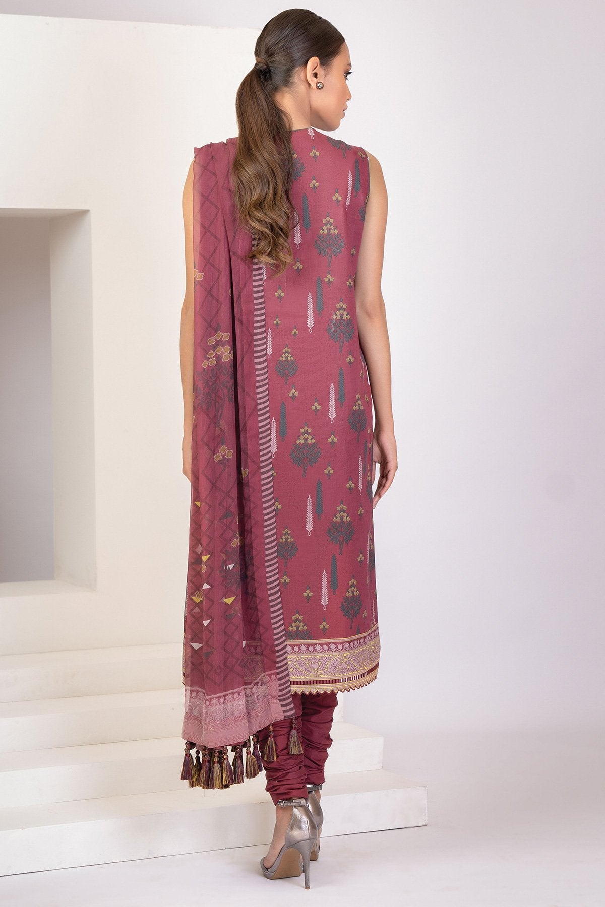Alkaram - 3 Pc Embroidered Lawn Suit With Digital Chiffon Dupatta
