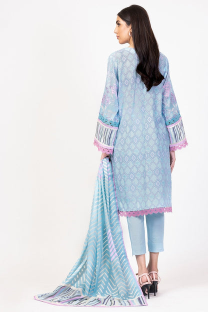 Alkaram - 3 Pc Printed Lawn Suit With Voil Dupatta