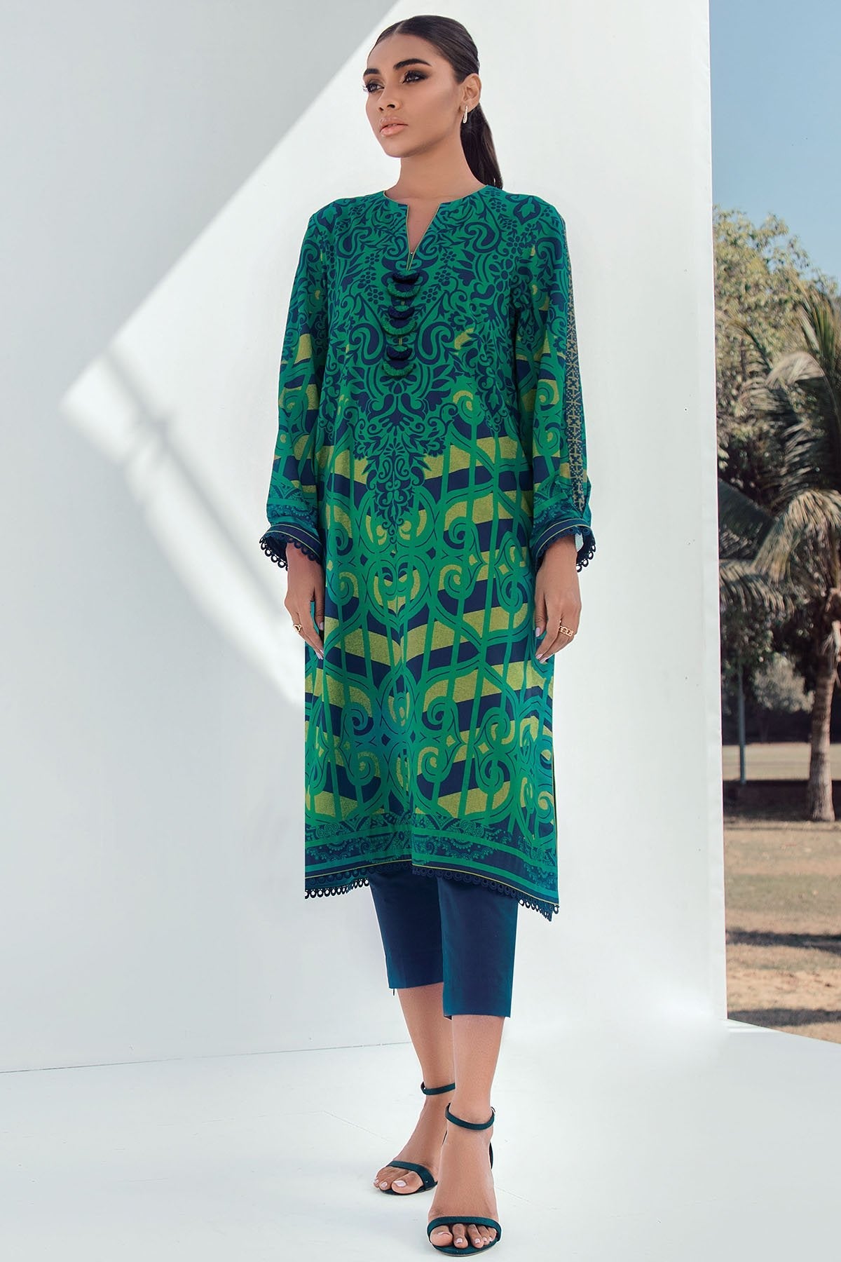 Alkaram - 2 Pc Digital Printed Lawn Suit With Dyed Cambric Trousers