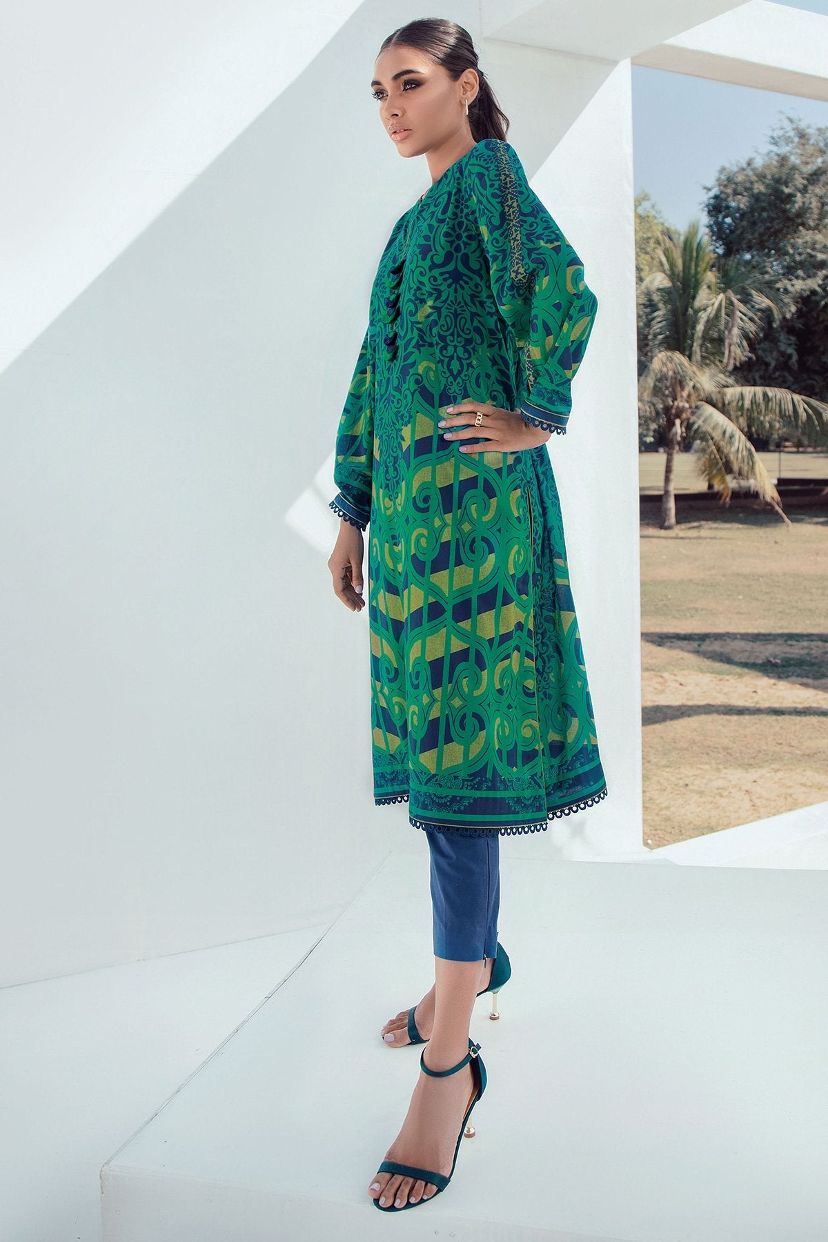 Alkaram - 2 Pc Digital Printed Lawn Suit With Dyed Cambric Trousers