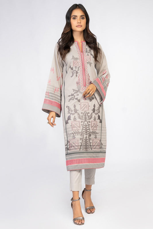2 Pc Embroidered Yarn Dyed Suit With Cambric Trouser