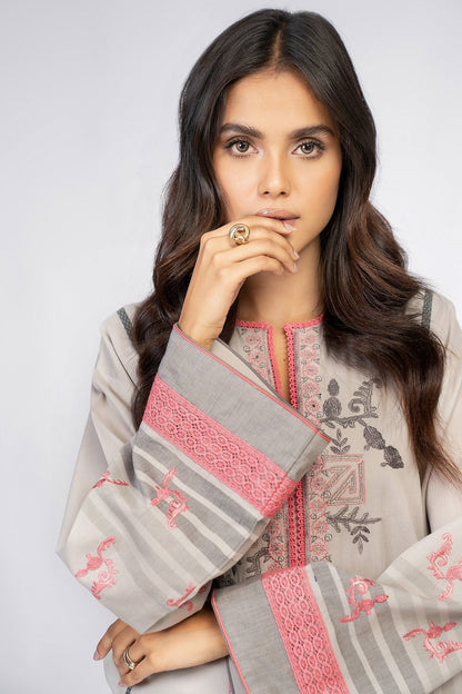 2 Pc Embroidered Yarn Dyed Suit With Cambric Trouser