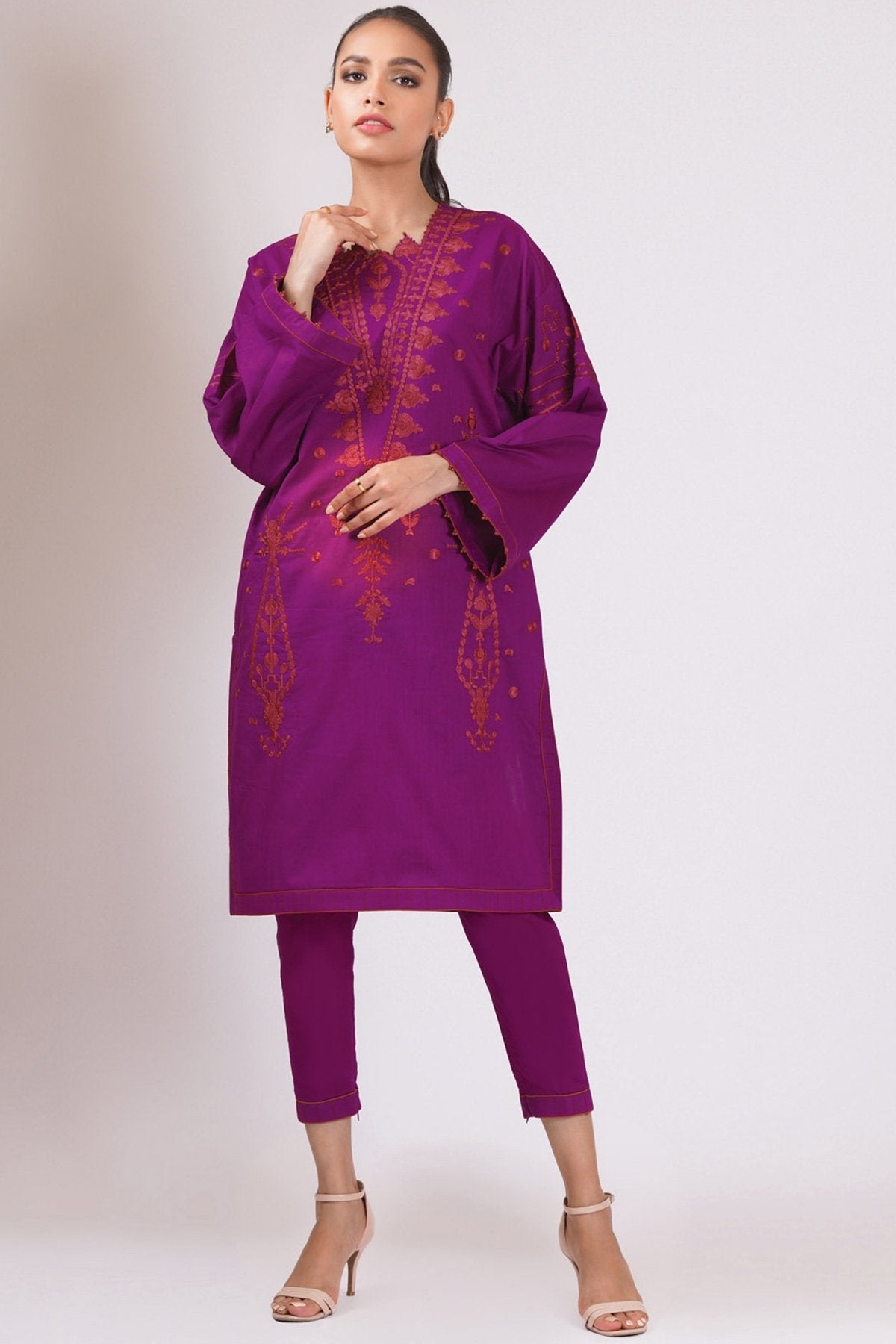 Alkaram - 2 Pc Embroidered Dobby Suit With Cambric Trouser