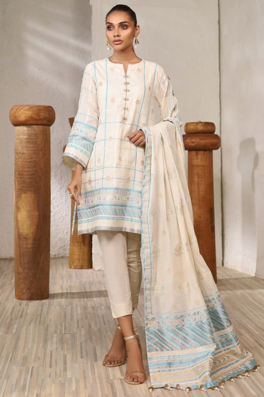 Alkaram - Three Piece Printed Suit With Jacquard Dupatta