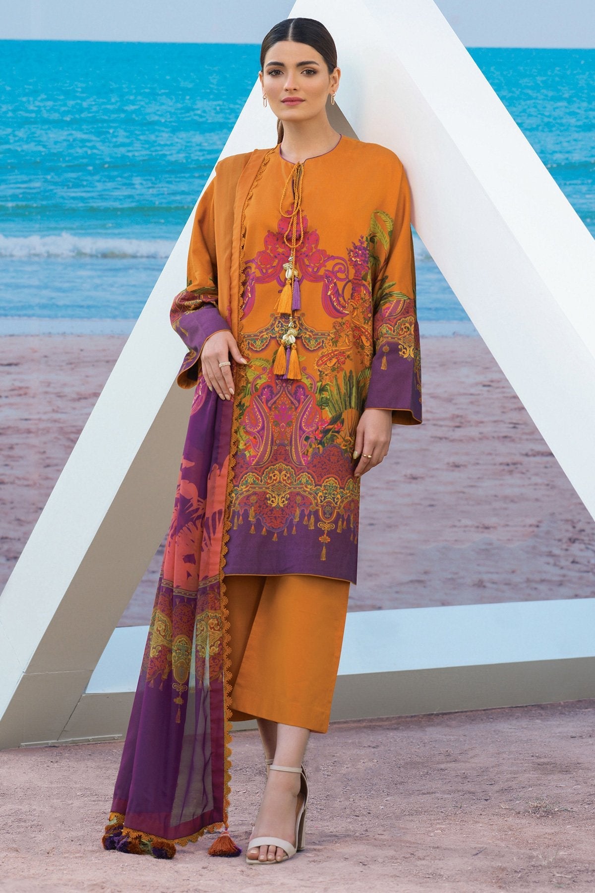 Alkaram - 3 Pc Digital Satin Suit With Digital Silk Dupatta