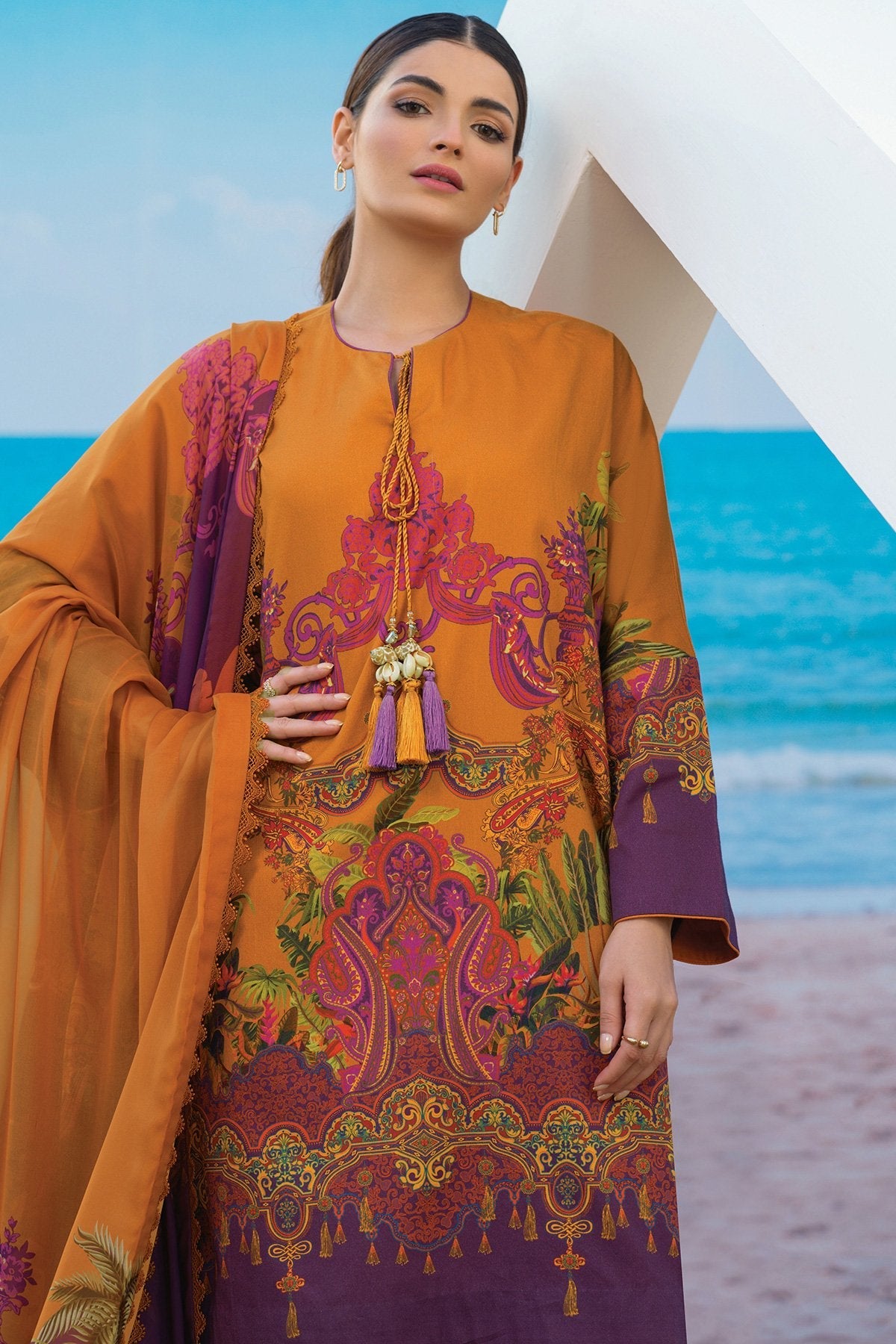 Alkaram - 3 Pc Digital Satin Suit With Digital Silk Dupatta