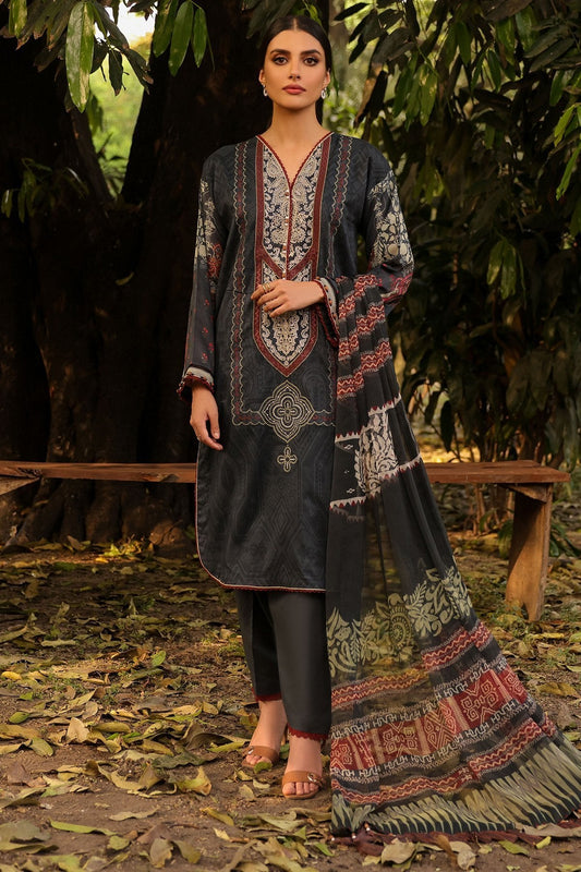 3 Pc Embroidered Lawn Suit With Chiffon Dupatta
