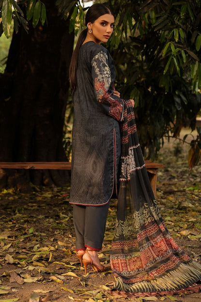 3 Pc Embroidered Lawn Suit With Chiffon Dupatta