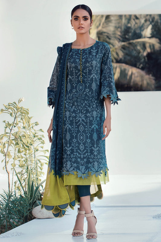 3 Pc Printed Lawn Suit With Cotton Net Dupatta