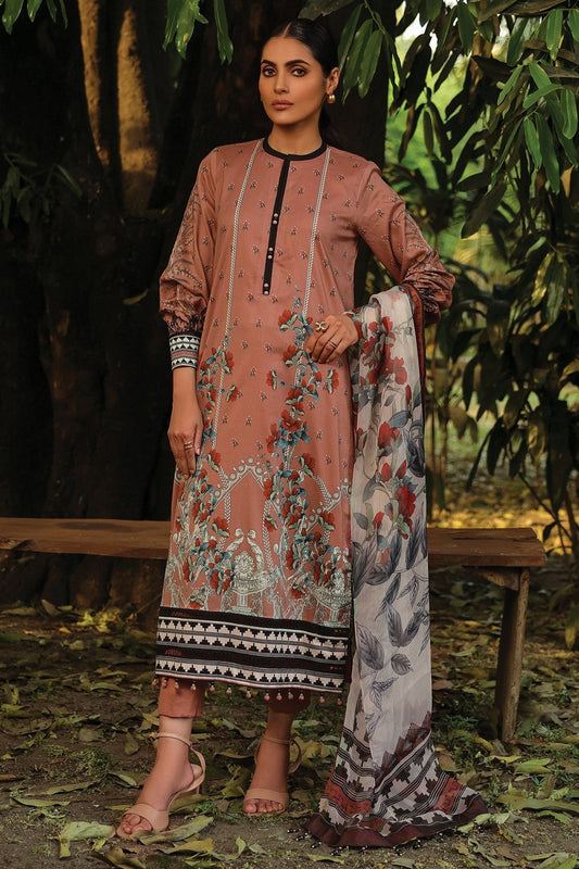 3 Pc Printed Lawn Suit With Chiffon Dupatta