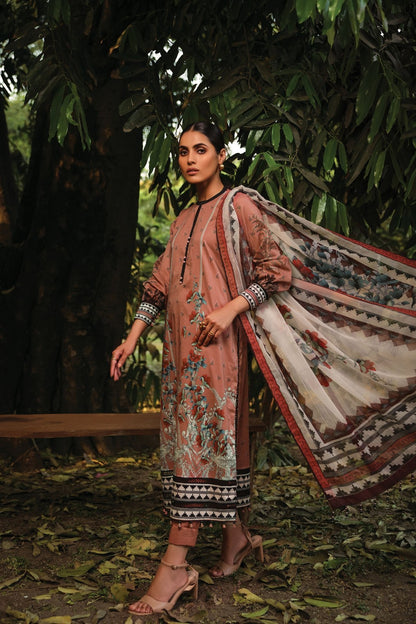 3 Pc Printed Lawn Suit With Chiffon Dupatta