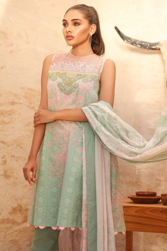 Alkaram - Three Piece Printed Suit With Cotton Net Dupatta
