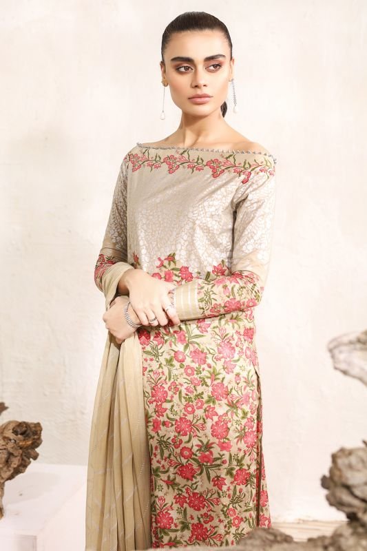 Alkaram - Three Piece Printed Suit With Chiffon Dupatta