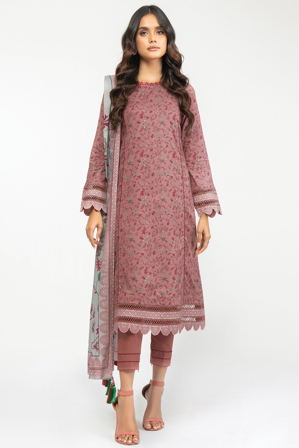 3 Pc Printed Lawn Suit With Chiffon Dupatta