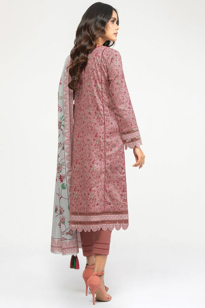 3 Pc Printed Lawn Suit With Chiffon Dupatta