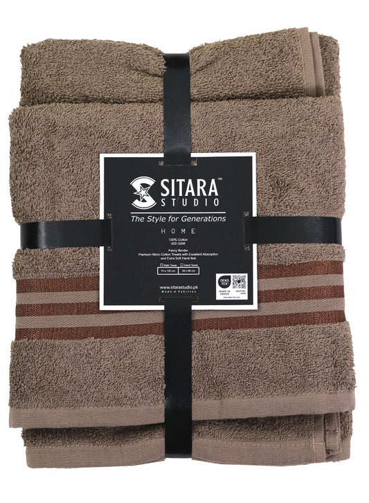 Fancy Border Towel - Brown