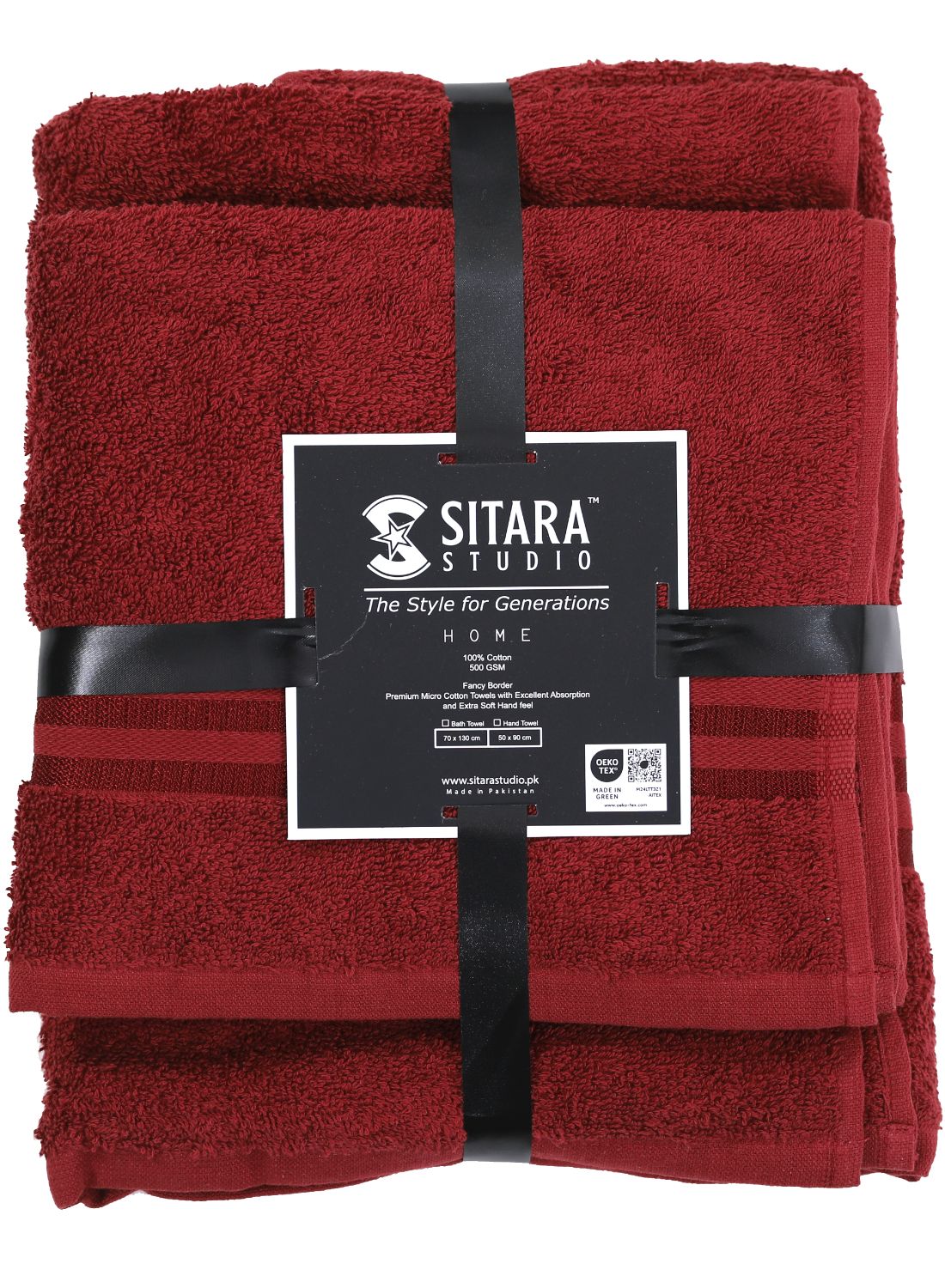 Fancy Border Towel - Maroon