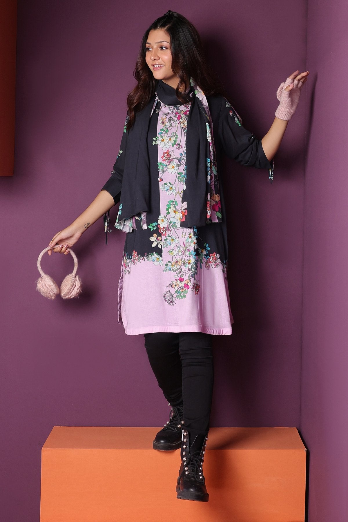 Alkaram - 2 Pc Printed Viscose Shirt With Printed Viscose Stole