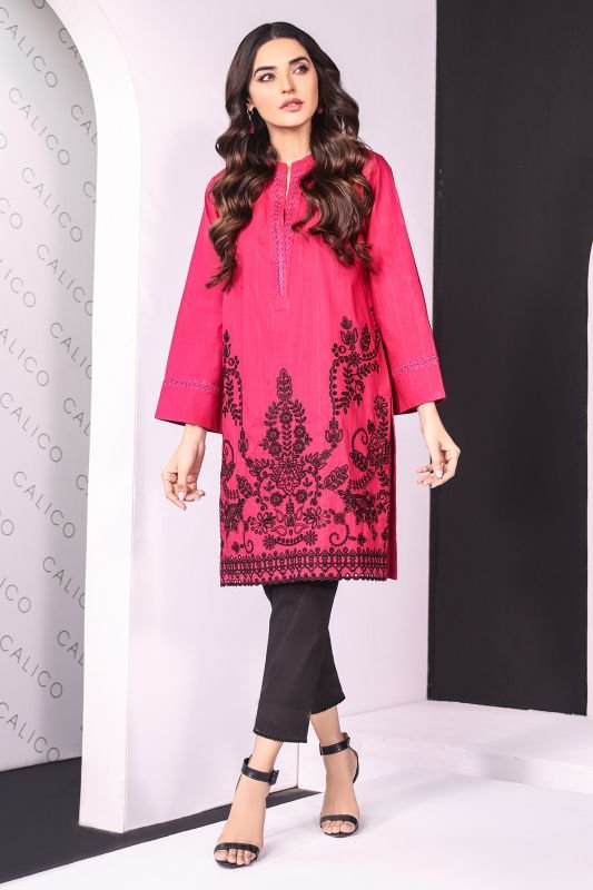 Dyed Embroidered Dobby Kurti