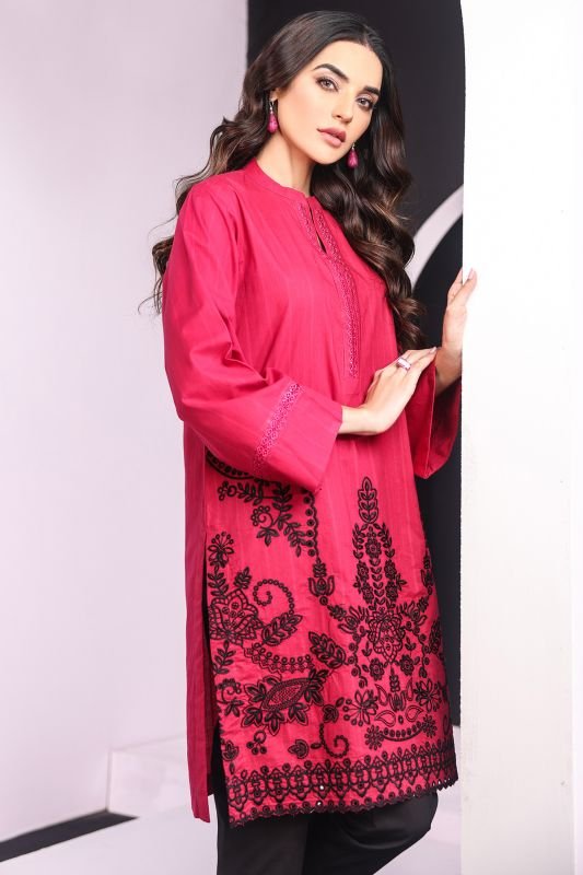 Dyed Embroidered Dobby Kurti